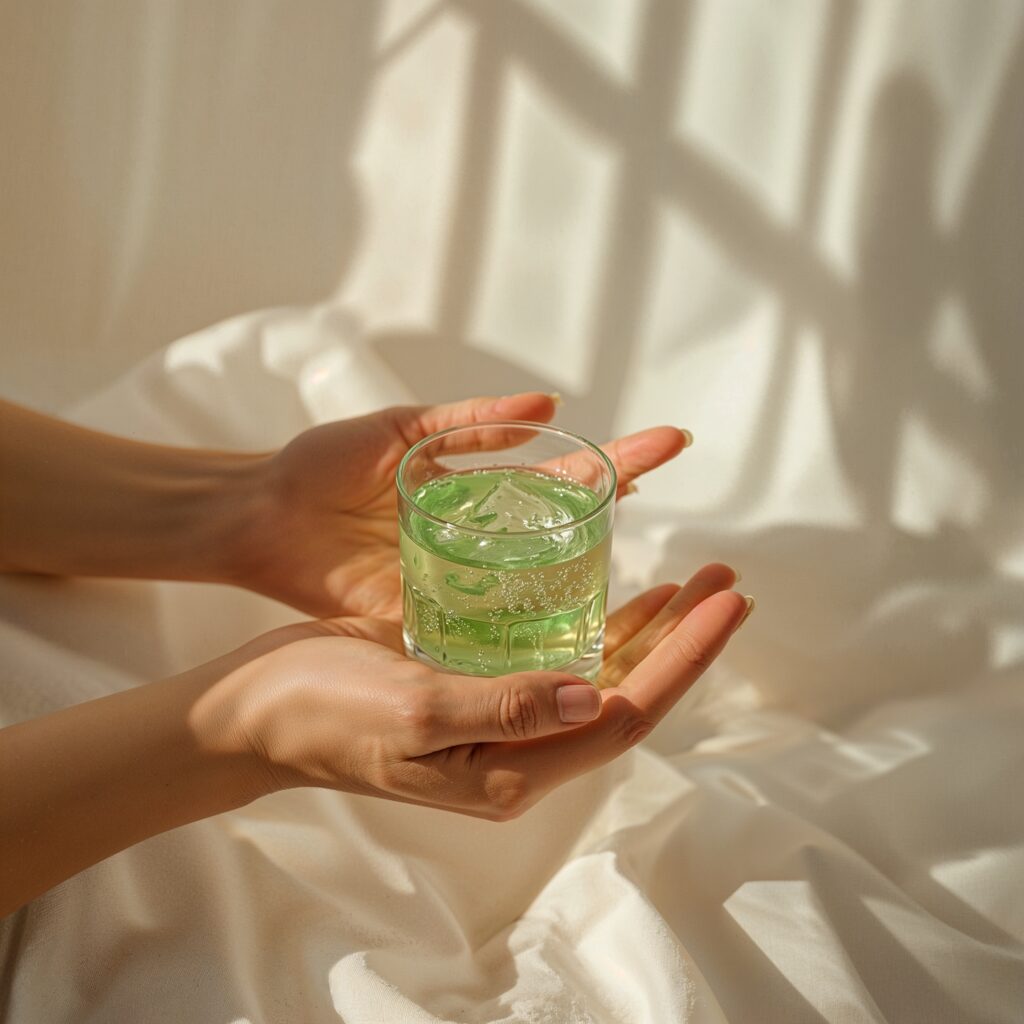 calm person enjoying adaptogen drinks that give you a buzz