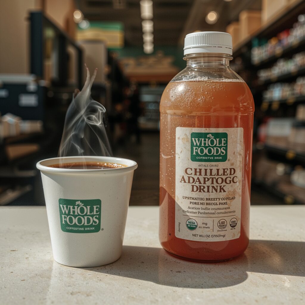 Comparison of coffee and adaptogen drinks at Whole Foods