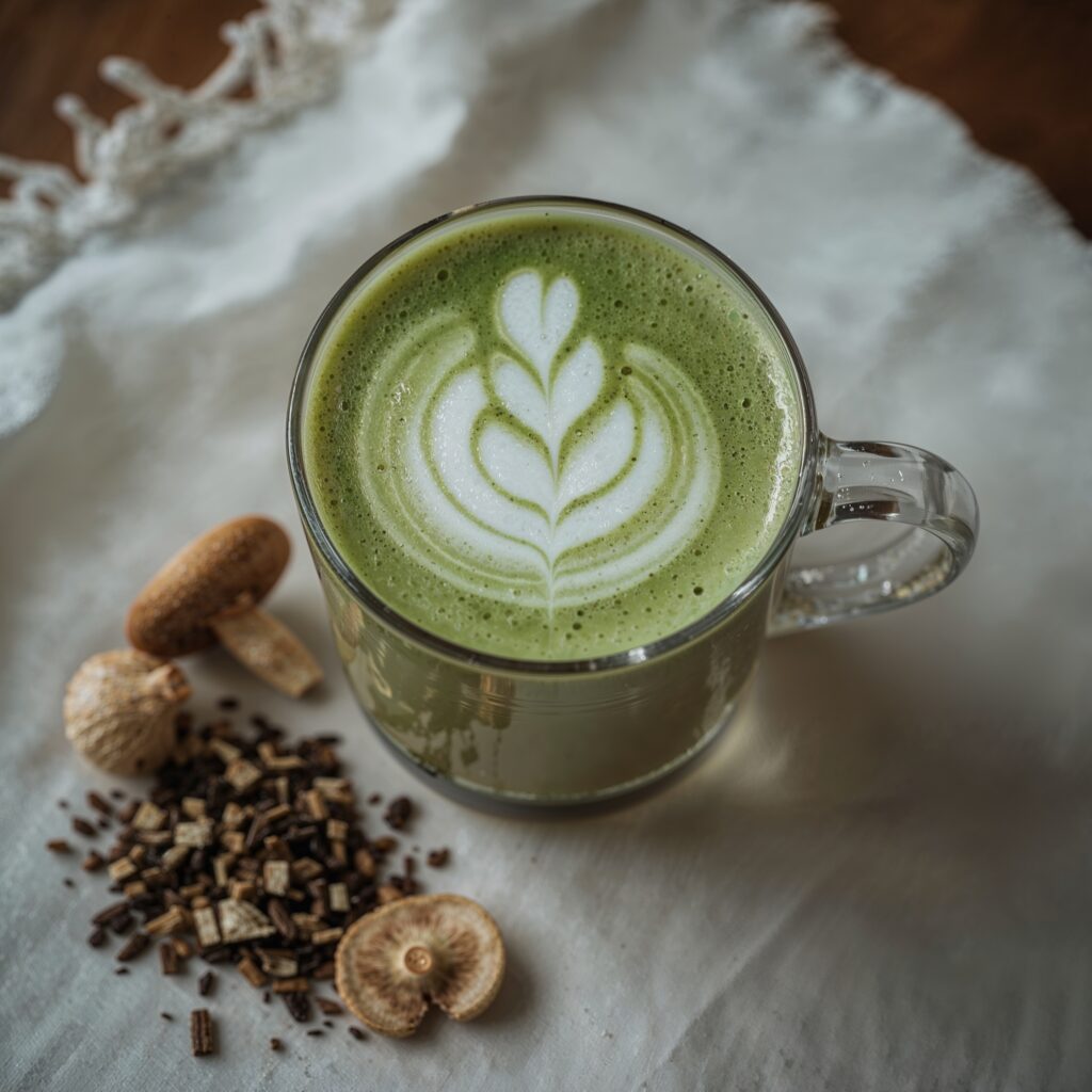 Finished adaptogen nootropic drinks garnished with cinnamon stick and mint