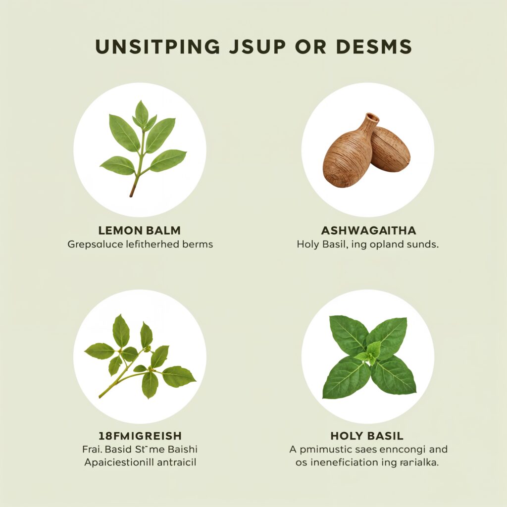 Infographic of best calming adaptogens and their uses
