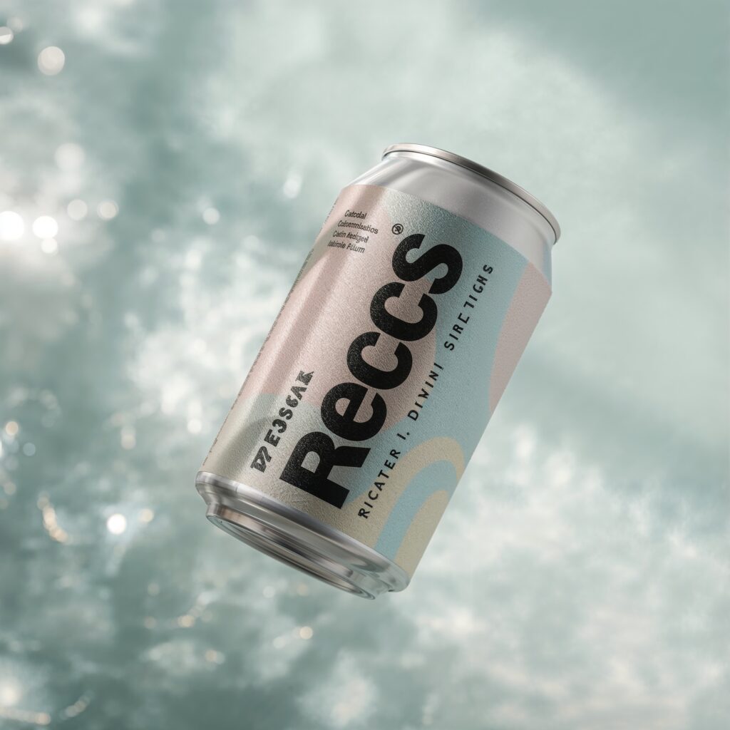Close-up of Recess adaptogen drink label and branding