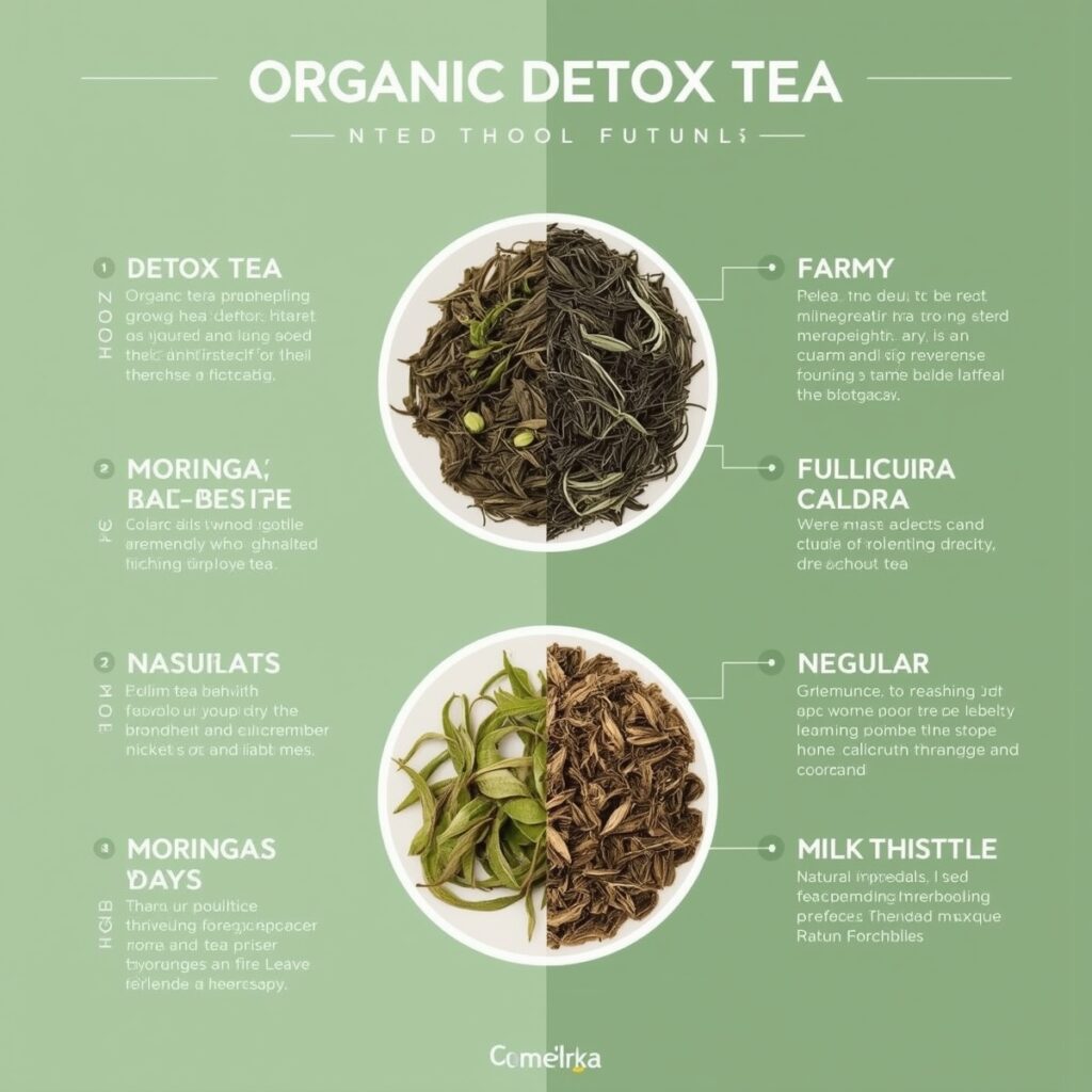 Infographic comparing organic detox tea and regular detox tea with key benefits